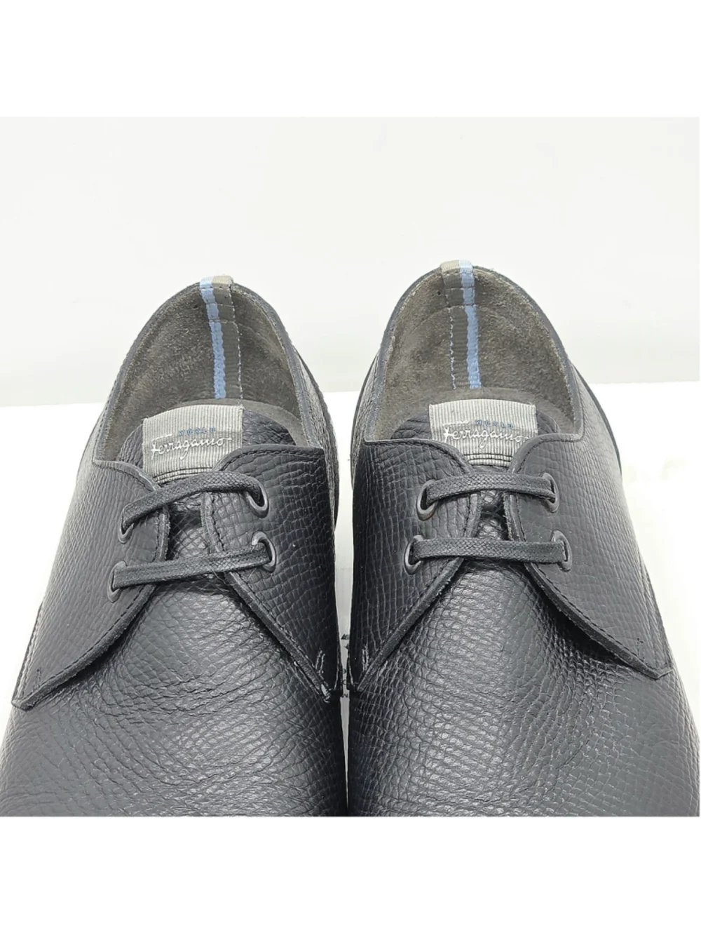 Salvatore Ferragamo World Derby Shoes Mens 8.5 EE Black Pebble Grain Leather...